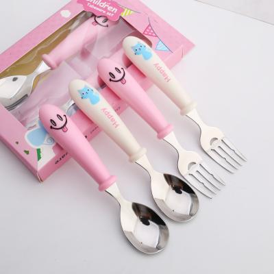 China Sustainable Cute Kid Color Forks And Spoon 304 Stainless Steel Pink And White Kids Flatware for sale