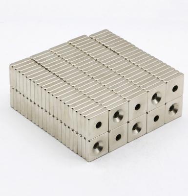 China Industrial Magnet Super Strong Countersunk Hole Neodymium Permanent Magnet Blocks High Quality Block Magnet Wholesale Single Hole Square Magnet for sale