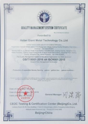 ISO9001 - Hebei Giant Metal Technology Co., Ltd.