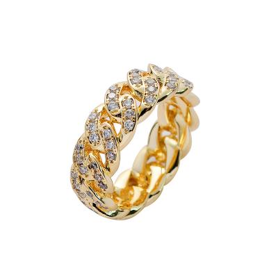 China European American Classic Inlaid Zircon Ring 14k Gold 8mm Cubic Cuban Men's Hip Hop Hip Hop Ring Couples for sale