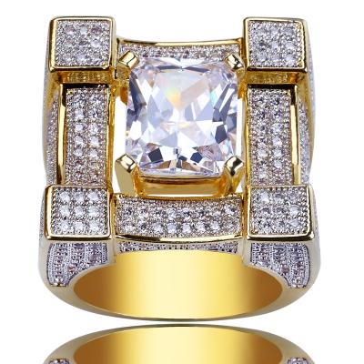 China Hiphop Fashion Zircon Set Men's Rings Gold Plated 24mm Zircon Diamond Ring 14k Gold Hip Hop Fashion Men's Ring for sale