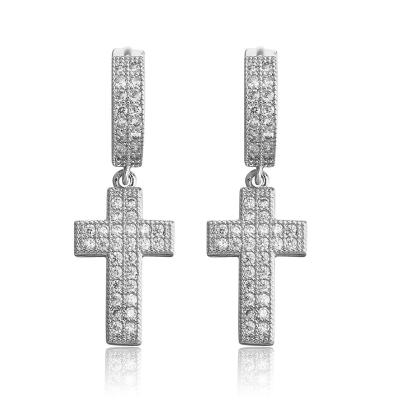 China Popular Hiphop earrings personality cross earrings shape jewelry 14k gold moissanite hip hop earrings for sale