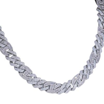 China Hiphop Fashion Silver Link Vvs Moissanite Diamond Chains 925 White Gold Plated Hiphop Mens Necklace for sale