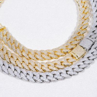 China Hiphop Fashion Diamond Necklaces Gold Plated Silver Women Chains Mens Vvvs Moissanite 14mm Hiphop Necklace for sale