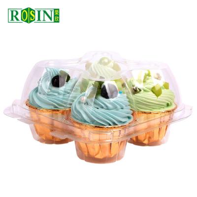 China 4 Hole Plastic Cupcake Packaging With Transparent PET Hinge Clamshell for sale