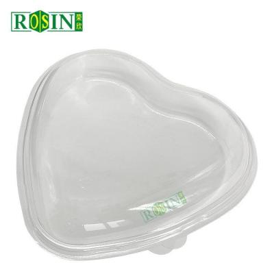 China Customized PET Disposable Fruit Container Heart Shaped With Black Base And Transparent Lid for sale