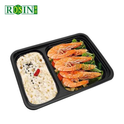 China Custom Black 2 Grid Disposable Takeaway Boxes 1000ml Rectangular With Lid for sale