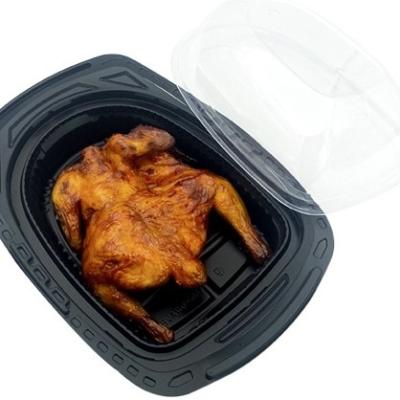 China Transparent PP Roast Chicken Plastic Container Black Bottom Anti Fog Lid for sale