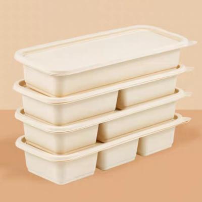 China Rectangular Biodegradable Meal Prep Containers 2 Compartment Eco Disposable Bowls for sale