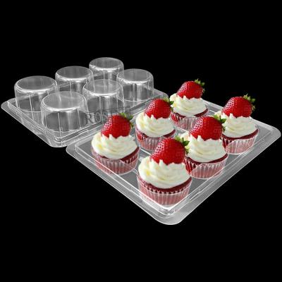 China Customized 6 Hole Clear Hinged Cupcake Containers Rectangle With Lid for sale