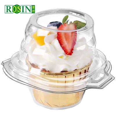 China Transparent PET Single Cupcake Containers Hinged Clamshell Lightweight for sale