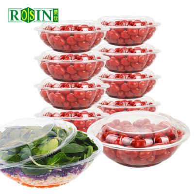 China 64oz Custom PET Round Plastic Fruit Packaging Plastic Food Packaging With Lid for sale