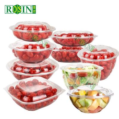 China Transparent PET Plastic Fruit Packaging Disposable Salad Bowl With Lid for sale