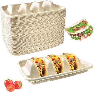 Cina Bagasse di canna da zucchero biodegradabile usa e getta TACO Box Corn Starch TACO Tray With Lid Tortilla di mais messicano PACKING TACO in vendita