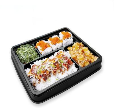 China Zwarte rooster Japanse stijl Bento maaltijddoos Wegwerp Sushi doos Microwave PS/ops Plastic lunchdoos Met deksel Te koop