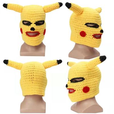 China breathable & New Pikachu Waterproof Facekini Knitted Weird Sand Sculpted Hat Mask Wool Head Cover for sale