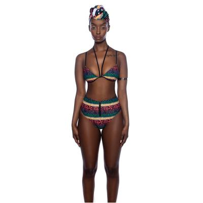 China High Slit Breathable African Black Swimwear Sexy Print Waist Bikini for sale