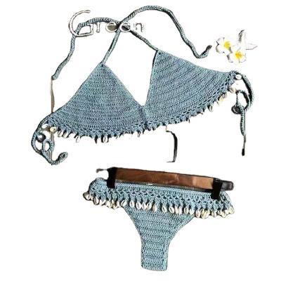 China Popular crochet breathable sexy split women beach knitted bikini shell SWIMSUIT SET for sale