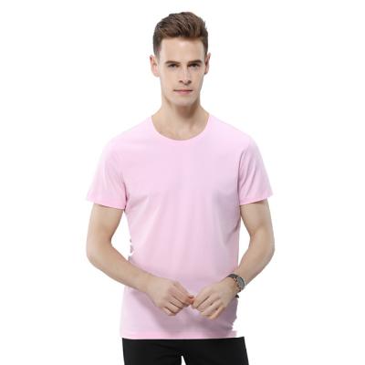 China factory production of Anti-wrinkle in round t-shirt men's china rose short sleeve neck t-shirt for sale