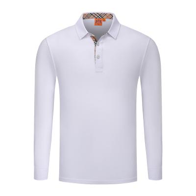 China High Quality Anti-wrinkle White Long Sleeved Polo Shirt For Men 80% Cotton Long White Polo Shirt for sale