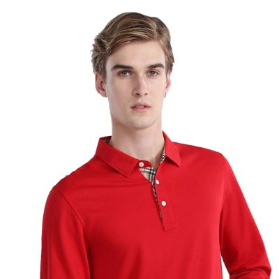 China Anti-wrinkle China-made 80% Cotton Red Long Sleeved Men's Polo Shirt Red Polo Shirt for sale