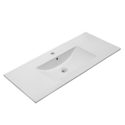 China Traditional Single Durable Slim Ceramic Basin Basin Basin Fashion Hotel Cabinet Hole Edge Ceramic Basin for sale