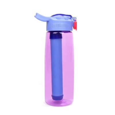 China Boat Water Purifier Bottle BPA Free Travel Outdoor Ready Filter Water Bottle 650ML Outdoor Filter With Logo Sample Customized for sale