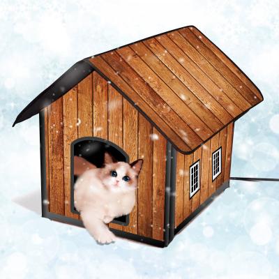 China Sustainable Nylon Custom Heated Cat House In Wood Pattern For Indoor And Outdoor for sale