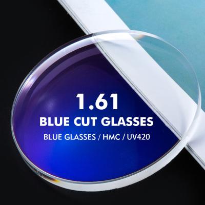 China Single Vision Cut Glass 1.61 Blue Blue UV420 Light Blocking AR Coating Optical Glasses Blue Glasses for sale