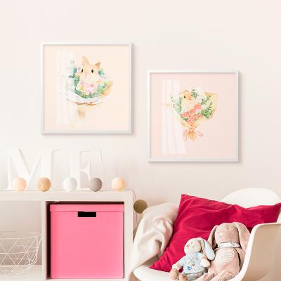 China Simple Lovely Cartoon Rabbits Print Modern Animal Mosaic Wall Art Simple Flower Painting Child and Children's Room for sale