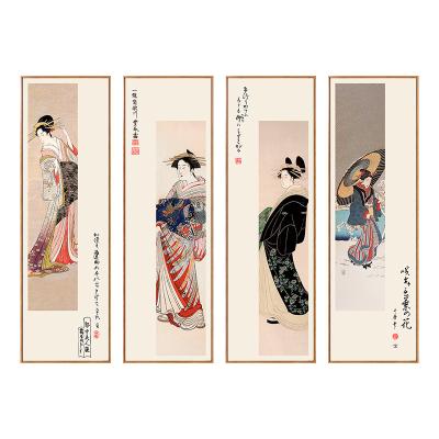 China Decorative 4 Piece Wall Art Modern Japanese Woman Beautiful Oil Painting Canvas Prints Dining Room for sale