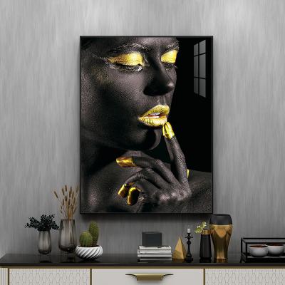 China Custom Modern African Black and Gold Woman Painting on Canvas Posters Prints Scandinavian Wall Art Picture For Living Room Girl for sale