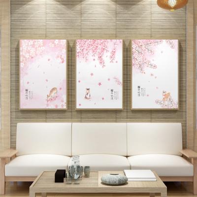 China Pink Sakura Blossom Wall Art Canvas Picture And Cat Modern Posters And Prints The Living Room for sale