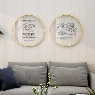 China Custom Modern Black Line Girl Glass Wall Art Round Acrylic Decorative Painting for sale