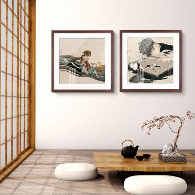 China Impressionist Japanese Style Figure Home Decor Painting Chinese Wall Art Paper Prints And MDF Frame for sale