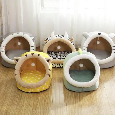 China Hot Selling Soft Cotton Animal Cat House Pet Cat Bed Cartoon Style Pet Basket Cat Bed Pet Beds Winter Cardboard for sale