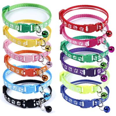 China Hot Sale Cheap Price Multi Colors Lights Paw Print Adjustable Nylon Pet Cat Collar Small Dog Collars with Bell for sale