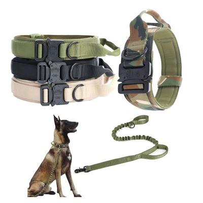 China 1.5 Inch Heavy Duty Padded Adjustable Tactical Dog Training Collar Dog Lights Nylon Buckle Collar Leash Set Custom Made for sale