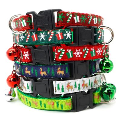 China Christmas Pet Product Supplies Small Cat Dog Collar Adjustable Black Square Buckle Neck Strap Lights Christmas Pet Product Supplies with Bell for sale