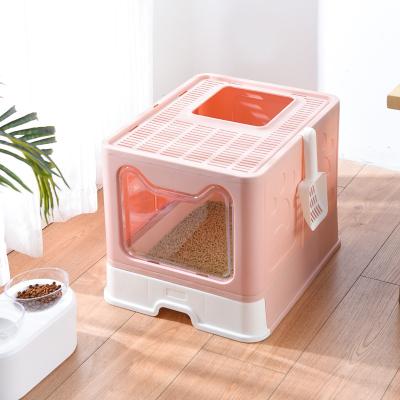 China High Quality Collapsible Cat Litter Basin Pet Toilet Potty Large Enclosed Full Plastic Stocked Cat Litter Box With Drawer for sale