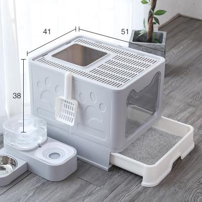 China Lettiera Stocked Gatto Cat Litter Box High Quality Enclosed Collapsible Cat Litter Box with Scooper for sale