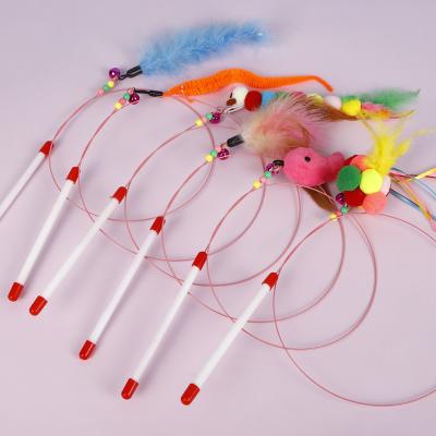 China Hot Sale Cute Cartoon Popular Toy Feather Teasing Cat Stick Interactive Pet Toys Cat Teaser with Bell for sale