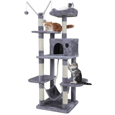 China High Quality Luxury Board Cat Tree Tower With Scratching Cat Climb Wood Gray Faux Fur Hemp Rope SISAL Large for sale