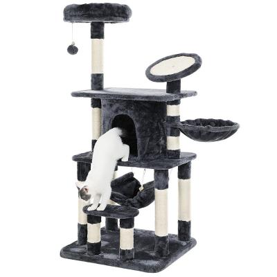 China Wholesale Customized Natural Furniture Cat Climbing Tree Scratcher Wooden Sisal Large Plush Pet Housing SISAL for sale