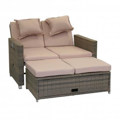 China Modern Outdoor Rattan Sofa Cum Bed Wicker Garden Stainless Steel Frame Functional Furniture Day Bed for sale