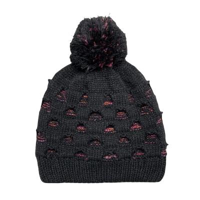 China COMMON Outdoor Women's Winter Caps Knitted Thick Windproof Hat With Faux Fur Pompom And Warm Lining for sale