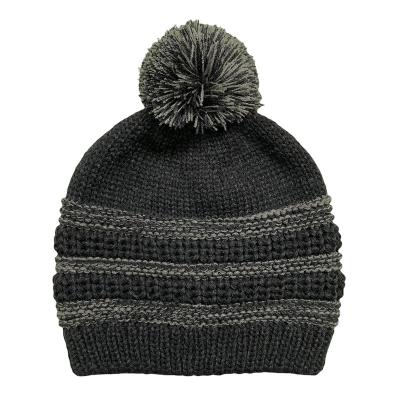 China Fashion Beanie Hat With Soft Lining Acrylic Nylon Winter Knitted Hat With 2 Color Pompom for sale