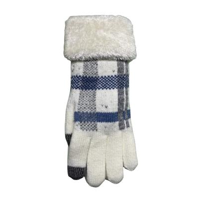 China Jacquard Sale Faux Fur Cuff Woman Winter Fashion Warm Gloves for sale