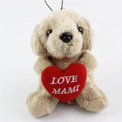 China Wholesale Plush Dog Plush Toy Dog Key Name Logo Key Chain Animal Toys With Red Heart For Kids for sale