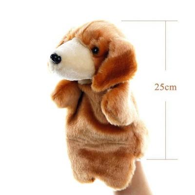 China Good Quality Stuffed Plush Baby Doll Brown Hand Puppet Dog Toy For Fairy Tale for sale